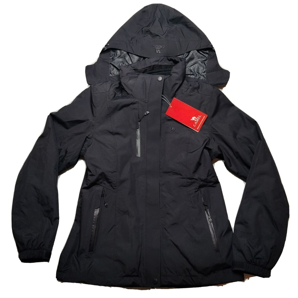CAMEL Women Small Black 3-in-1 Ski Jacket Nylon Coat‎ + Windbreaker + Fleece NEW